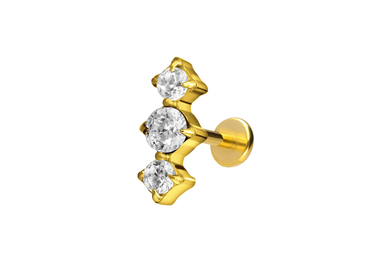 Titan Labret Piercing mit Push Fit 3 EINGEFASSTE KRISTALLE